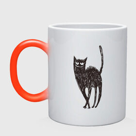 Кружка хамелеон с принтом Рисованная кошка в Екатеринбурге, керамика | меняет цвет при нагревании, емкость 330 мл | black | cat | кот | рисунок | черный