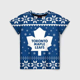 Детская футболка 3D с принтом Торонто Мейпл Лифс Новогодний в Екатеринбурге, 100% гипоаллергенный полиэфир | прямой крой, круглый вырез горловины, длина до линии бедер, чуть спущенное плечо, ткань немного тянется | 2021 | 2022 | christmas | hockey | maple leafs | merry christmas | new year | nhl | snow | toronto | toronto maple leafs | usa | winter | зима | мейпл лифс | новог | новогодняя | новый год | нхл | рождество | снег | спорт | сша | торонто | 