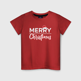 Детская футболка хлопок с принтом Merry Christmas | Счастливого Рождества. в Екатеринбурге, 100% хлопок | круглый вырез горловины, полуприлегающий силуэт, длина до линии бедер | christmas | merry | new | red | santa | winter | year | дед мороз | зима | красный | новый год | подарки | праздник | рождество | сантаклаус | счастье