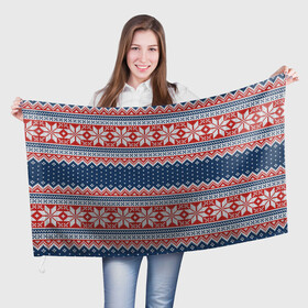 Флаг 3D с принтом Knitted Pattern в Екатеринбурге, 100% полиэстер | плотность ткани — 95 г/м2, размер — 67 х 109 см. Принт наносится с одной стороны | background | christmas | holiday | knitted pattern | new year | pattern | snowflakes | texture | вязаный узор | новый год | паттерн | праздник | рождество | снежинки | текстура | узор | фон