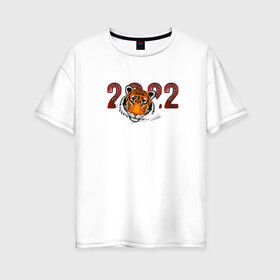 Женская футболка хлопок Oversize с принтом Морда тигра 2022 в Екатеринбурге, 100% хлопок | свободный крой, круглый ворот, спущенный рукав, длина до линии бедер
 | 2022 | год тигра | новый год | новый год 2022 | символ года | тигр | тигренок | тигрица | тигры