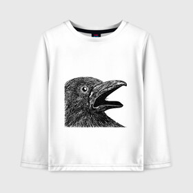 Детский лонгслив хлопок с принтом Крик чёрного ворона в Екатеринбурге, 100% хлопок | круглый вырез горловины, полуприлегающий силуэт, длина до линии бедер | ворон | ворона | депрессия | злая птичка | зло | птица | рисунок