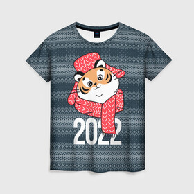 Женская футболка 3D с принтом 2022 символ года в Екатеринбурге, 100% полиэфир ( синтетическое хлопкоподобное полотно) | прямой крой, круглый вырез горловины, длина до линии бедер | 2022 | год тигра | новый год | новый год 2022 | символ года | тигр | тигренок | тигрица | тигры