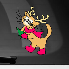 Наклейка на автомобиль с принтом Кот олень в Екатеринбурге, ПВХ |  | кот | котенок | котик | коты | кошки | новый год | олень | праздник