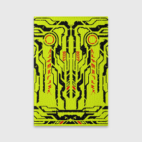 Обложка для паспорта матовая кожа с принтом Cyberpunk 2077 YELLOW в Екатеринбурге, натуральная матовая кожа | размер 19,3 х 13,7 см; прозрачные пластиковые крепления | будущее | жолтый | киберпанк | минимализм | полосы | схемы