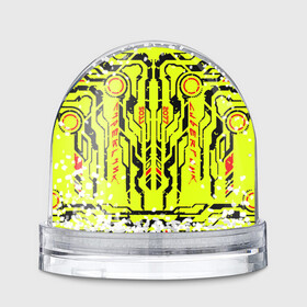 Игрушка Снежный шар с принтом Cyberpunk 2077 YELLOW в Екатеринбурге, Пластик | Изображение внутри шара печатается на глянцевой фотобумаге с двух сторон | будущее | жолтый | киберпанк | минимализм | полосы | схемы