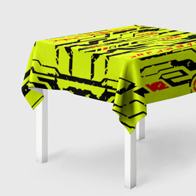 Скатерть 3D с принтом Cyberpunk 2077 YELLOW в Екатеринбурге, 100% полиэстер (ткань не мнется и не растягивается) | Размер: 150*150 см | будущее | жолтый | киберпанк | минимализм | полосы | схемы