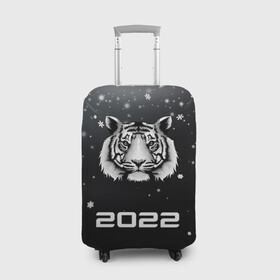 Чехол для чемодана 3D с принтом Новогодний тигр символ 2022. в Екатеринбурге, 86% полиэфир, 14% спандекс | двустороннее нанесение принта, прорези для ручек и колес | 2022 | merry christmas | год тигра | зима близко | нг | новогодний | новогодний тигр | новогодняя символика | новый год | новый год 2022 | рождество | символ 2022 года | снег | снежинки | тигр