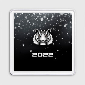 Магнит 55*55 с принтом Новогодний тигр символ 2022. в Екатеринбурге, Пластик | Размер: 65*65 мм; Размер печати: 55*55 мм | 2022 | merry christmas | год тигра | зима близко | нг | новогодний | новогодний тигр | новогодняя символика | новый год | новый год 2022 | рождество | символ 2022 года | снег | снежинки | тигр