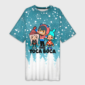 Платье-футболка 3D с принтом Новогодний Toca Boca. в Екатеринбурге,  |  | merry christmas | toca boca | toca life world | зима близко | игра | леон | новогодний | новый год | рита | рождество | снег | снежинки | тока бока | тока бока лайф | туса воса