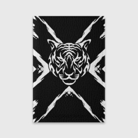 Обложка для паспорта матовая кожа с принтом Tiger Black & White Черно-белый Тигр в Екатеринбурге, натуральная матовая кожа | размер 19,3 х 13,7 см; прозрачные пластиковые крепления | Тематика изображения на принте: cat | tiger | год тигра | зверь | кошка | символ года | тигр | хищник