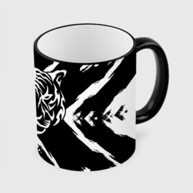 Кружка с принтом Tiger Black & White Черно-белый Тигр в Екатеринбурге, керамика | ёмкость 330 мл | cat | tiger | год тигра | зверь | кошка | символ года | тигр | хищник