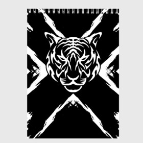 Скетчбук с принтом Tiger Black & White Черно-белый Тигр в Екатеринбурге, 100% бумага
 | 48 листов, плотность листов — 100 г/м2, плотность картонной обложки — 250 г/м2. Листы скреплены сверху удобной пружинной спиралью | Тематика изображения на принте: cat | tiger | год тигра | зверь | кошка | символ года | тигр | хищник