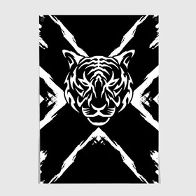 Постер с принтом Tiger Black & White Черно-белый Тигр в Екатеринбурге, 100% бумага
 | бумага, плотность 150 мг. Матовая, но за счет высокого коэффициента гладкости имеет небольшой блеск и дает на свету блики, но в отличии от глянцевой бумаги не покрыта лаком | cat | tiger | год тигра | зверь | кошка | символ года | тигр | хищник