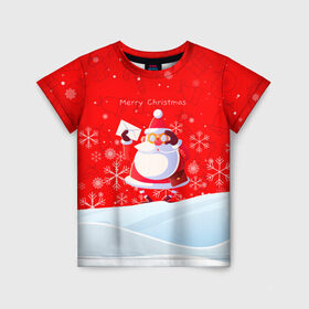 Детская футболка 3D с принтом Дед Мороз с подарочным конвертом. в Екатеринбурге, 100% гипоаллергенный полиэфир | прямой крой, круглый вырез горловины, длина до линии бедер, чуть спущенное плечо, ткань немного тянется | 2022 | merry christmas | год тигра | дед мороз | зима близко | мороз | нг | новогодний | новогодний тигр | новогодняя символика | новый год | новый год 2022 | рождество | символ 2022 года | снег | снежинки | тигр