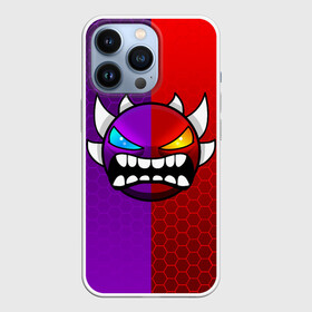 Чехол для iPhone 13 Pro с принтом GEOMETRY DASH VIOLET RED DEMON   ГЕОМЕТРИЯ ДАШ в Екатеринбурге,  |  | Тематика изображения на принте: 2d | arcade | demon | game | geometry dash | hexagon | meltdown | robtop | smile | аркада | геометрический тире | геометрия | демон | раннер | смайлы | соты | эмоции