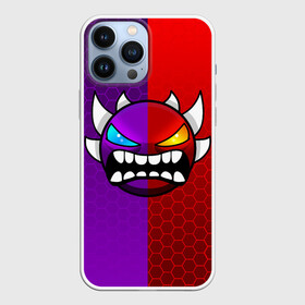 Чехол для iPhone 13 Pro Max с принтом GEOMETRY DASH VIOLET RED DEMON   ГЕОМЕТРИЯ ДАШ в Екатеринбурге,  |  | Тематика изображения на принте: 2d | arcade | demon | game | geometry dash | hexagon | meltdown | robtop | smile | аркада | геометрический тире | геометрия | демон | раннер | смайлы | соты | эмоции