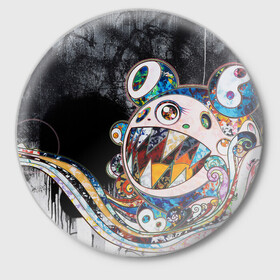 Значок с принтом Стрит-арт Такаси Мураками в Екатеринбурге,  металл | круглая форма, металлическая застежка в виде булавки | картина | мураками | такаси мураками | такаши мураками | такеши мураками | японская живопись | японское искусство