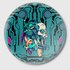 Значок с принтом Cyberpunk 2077! в Екатеринбурге,  металл | круглая форма, металлическая застежка в виде булавки | арт | будущее | голова | киберпанк | минимализм | полосы | розовый | схемы