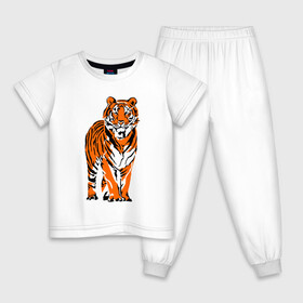 Детская пижама хлопок с принтом Тигр в джунглях в Екатеринбурге, 100% хлопок |  брюки и футболка прямого кроя, без карманов, на брюках мягкая резинка на поясе и по низу штанин
 | 2022 | big cat | happy new year | jungle | palms | predator | tiger | year of the tiger | большая кошка | год тигра | джунгли | пальмы | с новым годом | тигр | хищник