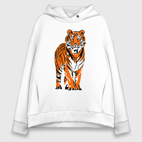 Женское худи Oversize хлопок с принтом Тигр в джунглях в Екатеринбурге, френч-терри — 70% хлопок, 30% полиэстер. Мягкий теплый начес внутри —100% хлопок | боковые карманы, эластичные манжеты и нижняя кромка, капюшон на магнитной кнопке | 2022 | big cat | happy new year | jungle | palms | predator | tiger | year of the tiger | большая кошка | год тигра | джунгли | пальмы | с новым годом | тигр | хищник