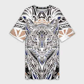 Платье-футболка 3D с принтом БЕЛАЯ ЭТНИЧЕСКА ЛИСА  WHITE FOX в Екатеринбурге,  |  | abstract | fox | fox head | foxy | абстракция | голова лисы | животные | звери | лиса | этническая лиса | этно | этно лиса