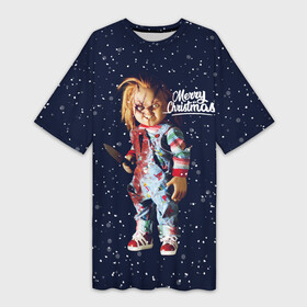 Платье-футболка 3D с принтом Новогодний Чаки  New Year s Chucky в Екатеринбурге,  |  | chucky | кино | кукла | монстр | новый год | нож | рождество | снег | снежинка | ужасы | хоррор | чаки