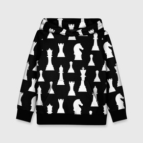 Детская толстовка 3D с принтом Белые шахматные фигуры в Екатеринбурге, 100% полиэстер | двухслойный капюшон со шнурком для регулировки, мягкие манжеты на рукавах и по низу толстовки, спереди карман-кенгуру с мягким внутренним слоем | checkmate | chess | chess board | chess game | chess pieces | chess player | chessboard | gambit | game | king | pawn | queen | гамбит | игра | король | мат | партия | ферзь | фигуры | шахматист | шахматы