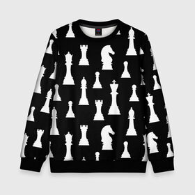 Детский свитшот 3D с принтом Белые шахматные фигуры в Екатеринбурге, 100% полиэстер | свободная посадка, прямой крой, мягкая тканевая резинка на рукавах и понизу свитшота | Тематика изображения на принте: checkmate | chess | chess board | chess game | chess pieces | chess player | chessboard | gambit | game | king | pawn | queen | гамбит | игра | король | мат | партия | ферзь | фигуры | шахматист | шахматы