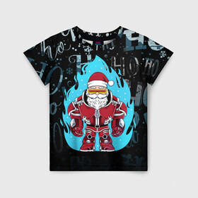 Детская футболка 3D с принтом Санта в супер броне в Екатеринбурге, 100% гипоаллергенный полиэфир | прямой крой, круглый вырез горловины, длина до линии бедер, чуть спущенное плечо, ткань немного тянется | Тематика изображения на принте: 2021 | 2022 | christmas | happy | merry | merry christmas | new year | santa | snow | sweater | ugly christmas | winter | железный | зима | новогодний | новогодняя | новый год | рождественский | рождественский свитер | рождество | санта | с