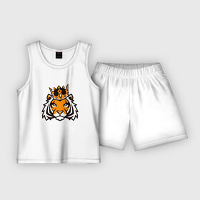 Детская пижама с шортами хлопок с принтом Тигр в короне  Tiger in crown в Екатеринбурге,  |  | Тематика изображения на принте: tiger | восточный тигр | год тигра | голова | кошка | тигр | тигренок | хищник