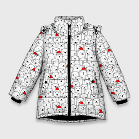 Зимняя куртка для девочек 3D с принтом Белые медведи на Рождество в Екатеринбурге, ткань верха — 100% полиэстер; подклад — 100% полиэстер, утеплитель — 100% полиэстер. | длина ниже бедра, удлиненная спинка, воротник стойка и отстегивающийся капюшон. Есть боковые карманы с листочкой на кнопках, утяжки по низу изделия и внутренний карман на молнии. 

Предусмотрены светоотражающий принт на спинке, радужный светоотражающий элемент на пуллере молнии и на резинке для утяжки. | caps | christmas | new year | polar bears | red hats | santa claus | santas | белые медведи | деды морозы | колпаки | красные шапки | новый год | рождество | санта клаусы