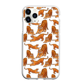 Чехол для iPhone 11 Pro Max матовый с принтом Тигровые потягушки паттерн белый в Екатеринбурге, Силикон |  | big cat | cats | tiger | год тигра | новый год | паттерн | тигр | тигры