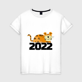 Женская футболка хлопок с принтом тигричек в Екатеринбурге, 100% хлопок | прямой крой, круглый вырез горловины, длина до линии бедер, слегка спущенное плечо | 2022 | год тигра | кот | лев | тигр