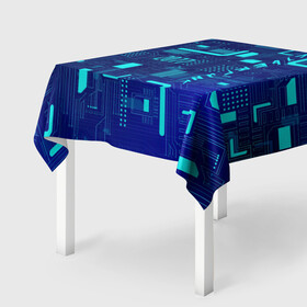 Скатерть 3D с принтом Киберпанк Зима 2022 в Екатеринбурге, 100% полиэстер (ткань не мнется и не растягивается) | Размер: 150*150 см | импульсы | киберпанк | минимализм | полосы | схемы