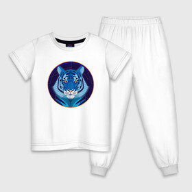 Детская пижама хлопок с принтом Голубой водяной тигр символ 2022 года в Екатеринбурге, 100% хлопок |  брюки и футболка прямого кроя, без карманов, на брюках мягкая резинка на поясе и по низу штанин
 | 2022 | водяной | год | гороскоп | китайский | символ | талисман | тигр