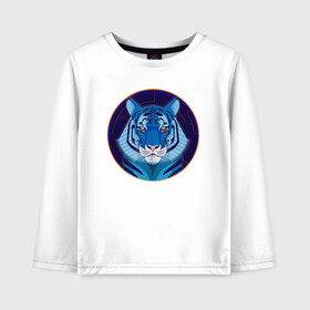 Детский лонгслив хлопок с принтом Голубой водяной тигр символ 2022 года в Екатеринбурге, 100% хлопок | круглый вырез горловины, полуприлегающий силуэт, длина до линии бедер | 2022 | водяной | год | гороскоп | китайский | символ | талисман | тигр