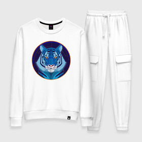Женский костюм хлопок с принтом Голубой водяной тигр символ 2022 года в Екатеринбурге, 100% хлопок | на свитшоте круглая горловина, мягкая резинка по низу. Брюки заужены к низу, на них два вида карманов: два 