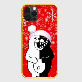 Чехол для iPhone 12 Pro с принтом НОВОГОДНИЙ MONOKUMA. в Екатеринбурге, силикон | область печати: задняя сторона чехла, без боковых панелей | 2022 | anime | black  white | danganronpa | happy new year | kurokuma | merry christmas | monodam | monokuma | monomi | monotaro | pink | shirokuma | аниме | год тигра | зима близко | мoноми | монокума | нг | новогодний | новый год | новый 