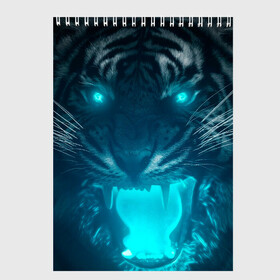 Скетчбук с принтом Неоновый водяной тигр 2022 в Екатеринбурге, 100% бумага
 | 48 листов, плотность листов — 100 г/м2, плотность картонной обложки — 250 г/м2. Листы скреплены сверху удобной пружинной спиралью | 2022 | водяной тигр | неон | новый год | тигр