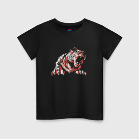 Детская футболка хлопок с принтом Тигр злой | Tiger evil в Екатеринбурге, 100% хлопок | круглый вырез горловины, полуприлегающий силуэт, длина до линии бедер | tiger | восточный тигр | год тигра | голова | кошка | тигр | тигренок | хищник