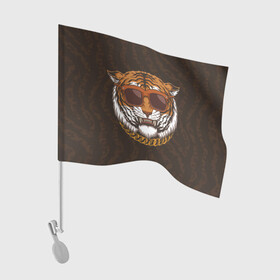 Флаг для автомобиля с принтом Крутой тигр в очках с цепью в Екатеринбурге, 100% полиэстер | Размер: 30*21 см | furry | tiger | восточный тигр | год тигра | голова | кошка | тигр | тигренок | фурри | хищник
