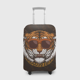 Чехол для чемодана 3D с принтом Крутой тигр в очках с цепью в Екатеринбурге, 86% полиэфир, 14% спандекс | двустороннее нанесение принта, прорези для ручек и колес | furry | tiger | восточный тигр | год тигра | голова | кошка | тигр | тигренок | фурри | хищник