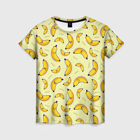 Женская футболка 3D с принтом Банановый Бум в Екатеринбурге, 100% полиэфир ( синтетическое хлопкоподобное полотно) | прямой крой, круглый вырез горловины, длина до линии бедер | банан | банановый | бананы | паттерн | прикол | фрукты
