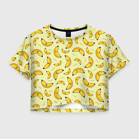 Женская футболка Crop-top 3D с принтом Банановый Бум в Екатеринбурге, 100% полиэстер | круглая горловина, длина футболки до линии талии, рукава с отворотами | банан | банановый | бананы | паттерн | прикол | фрукты
