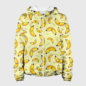Женская куртка 3D с принтом Банановый Бум в Екатеринбурге, ткань верха — 100% полиэстер, подклад — флис | прямой крой, подол и капюшон оформлены резинкой с фиксаторами, два кармана без застежек по бокам, один большой потайной карман на груди. Карман на груди застегивается на липучку | банан | банановый | бананы | паттерн | прикол | фрукты