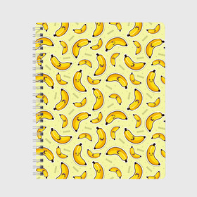 Тетрадь с принтом Банановый Бум в Екатеринбурге, 100% бумага | 48 листов, плотность листов — 60 г/м2, плотность картонной обложки — 250 г/м2. Листы скреплены сбоку удобной пружинной спиралью. Уголки страниц и обложки скругленные. Цвет линий — светло-серый
 | Тематика изображения на принте: банан | банановый | бананы | паттерн | прикол | фрукты