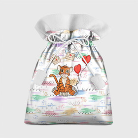 Подарочный 3D мешок с принтом Милый влюбленный тигренок 2022 в Екатеринбурге, 100% полиэстер | Размер: 29*39 см | 2022 | год тигра | новый год | новый год 2022 | символ года | тигр | тигренок | тигрица | тигры