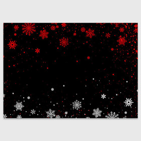 Поздравительная открытка с принтом КРАСНО БЕЛЫЕ СНЕЖИНКИ НА ЧЁРНОМ ФОНЕ в Екатеринбурге, 100% бумага | плотность бумаги 280 г/м2, матовая, на обратной стороне линовка и место для марки
 | 2022 | beast | merry christmas | new year | red bow | santa hat | snow | tiger | winter | winter is coming | year of the tiger | год тигра | дед мороз | животные | звери | зверь | зима | зима 2022 | зима близко | новог | новогодни
