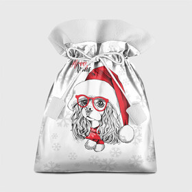 Подарочный 3D мешок с принтом Happy Christmas кокер спаниель в Екатеринбурге, 100% полиэстер | Размер: 29*39 см | american | cap | christmas | cocker spaniel | happy christmas | knitted scarf | new year | purebred dog | red | santa claus | snowflakes | американский | вязаный шарф | кокер спаниель | колпак | красные | новый год | очки | породистая собака | р
